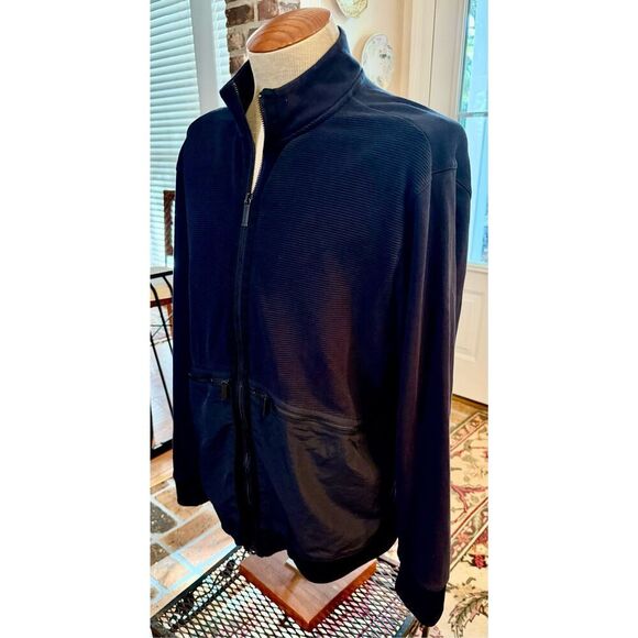 Perry Ellis Men’s Mixed Media Full Zip Sweater Sz. XXL Blue Zip Pockets - Picture 8 of 10